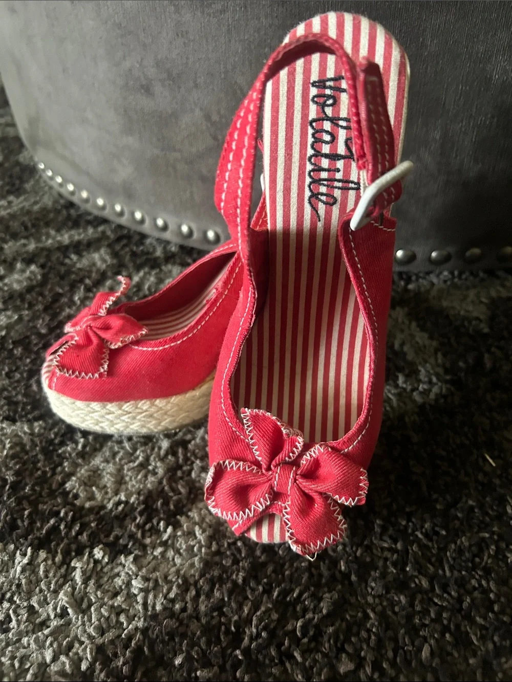 Volatile Red Canvas Bow Espadrille Wedges